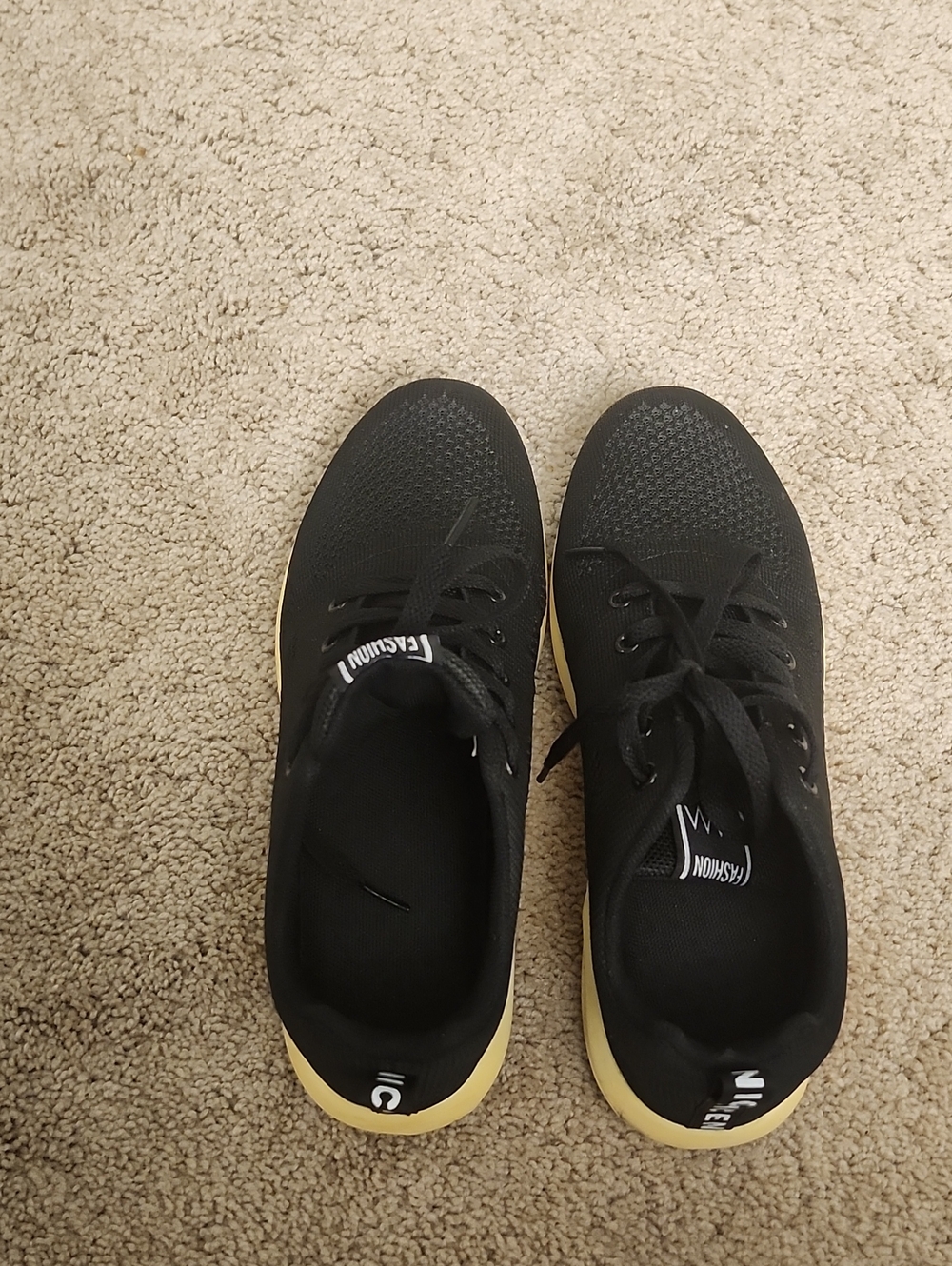 Men's Black Knit Athletic Sneakers with Yellow Sole
